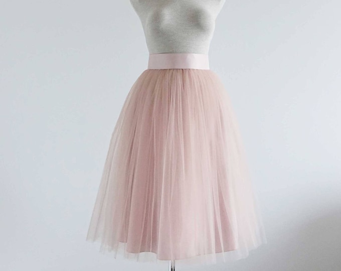 Blush Tulle Skirt. Tea Length Tulle Skirt. Women Tulle Skirt. Woman