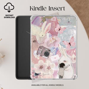 pink bunny kindle insert pastel kindle aesthetic digital girly kindle printable kawaii collage clear case insert soft aesthetic kindle cover