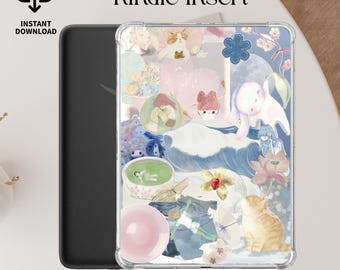 pastel dreamy kindle insert soft kindle aesthetic digital girly kindle printable blue collage clear case insert kindle cover bunny vibes