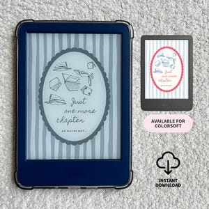 Instant Download Kindle Lockscreen: Stripe Blue, Books, Bows, 'Just One More Chapter'