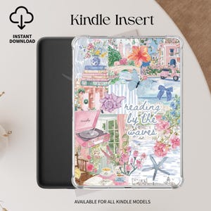 Coastal Kindle Insert Summer Aesthetic Kindle Printable Clear Case Insert Digital Download Kindle Stickers Soft Blue Beach Decor Case