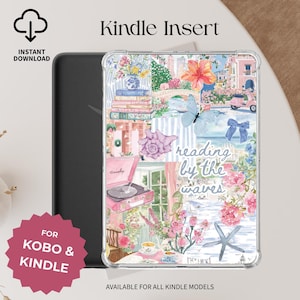 Coastal Kindle Insert Summer Aesthetic Kindle Printable Clear Case Insert Digital Download Kindle Stickers Soft Blue Beach Decor Case