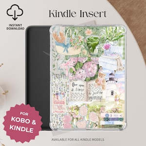 May include: A clear Kindle insert with a collage design featuring a lighthouse, teddy bear, flowers, and the text "Once upon a time is just the beginning." The insert is for Kobo and Kindle models. The words "Kindle Insert" and "Instant Download" are also visible.