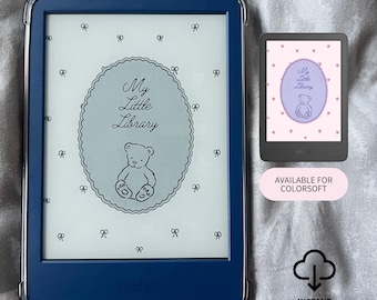 Coquette Kindle Lockscreen: Bear, Bows, 'My Little Library' (Instant Download)