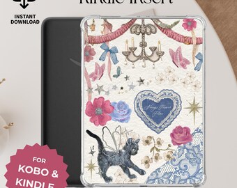 Lace Blue Kindle Insert Coquette Kindle Case Insert Vintage Romantic Printable Kindle Decor Summer Digital Download Kobo