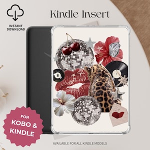 Hot Girl Red Cheetah Kindle Insert Disco Ball Kindle Printable Kindle Decor Aesthetic Digital Download Clear Case Insert y2k Kindle Stickers