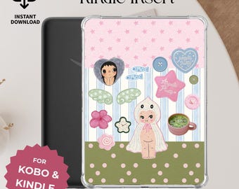 Pink Matcha Coquette Kindle Insert Cute Pastel Kindle Case Insert Fairycore Printable Pink Digital Download for Kindle & Kobo Decor