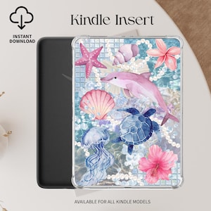 Summer Kindle Insert Digital Download Pink Dolphin Sea Coastal Aesthetic Printable Clear Case Cute Beach Reading Kindle Stickers Decor