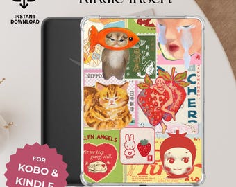 Cute Oddities Kindle Insert Whimsical Japanese Aesthetic Kindle Printable Clear Case Insert Digital Download Kindle Stickers Summer Decor