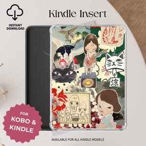 Retro Japanisch inspirierter Kindle-Einsatz, Vintage Kindle druckbare Kindle-Dekor, rote ästhetische digitale Download-Hülle und Kindle-Aufkleber