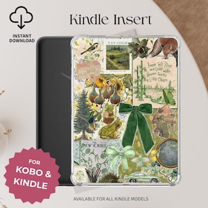 Insertion Kindle fantaisiste nature, couverture Kindle vintage verte, arrière-plan Kindle esthétique animalier, Kindle Basic, téléchargement numérique, imprimable
