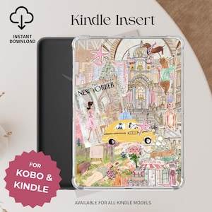 Inserto para Kindle de Nueva York, funda transparente imprimible con estética vintage para Kindle, pegatinas digitales para Kindle, funda con decoración caprichosa de Nueva York
