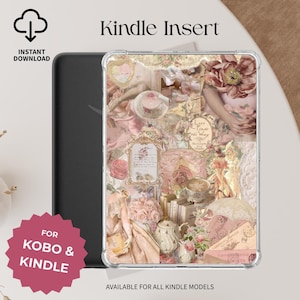 Inserto Kindle Victorian Romance Vintage Aesthetic Custodia trasparente stampabile Inserto digitale per Kindle Adesivi Coquette Pink Decor Case