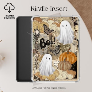 Pumpkin Ghost Kindle Insert, Halloween Kindle Printable Spooky Kindle Decor Autumn Aesthetic Digital Download Fall Insert Kindle Stickers