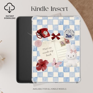vintage kindle insert coquette kindle printable blue clear case insert soft aesthetic bunny bow kindle cover digital download
