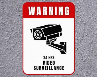 Security Camera Warning Sign, Video Surveillance, Anti-Theft, Metal or Acrylic
