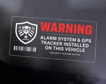 Old School Car Alarm Sticker | Warning Alarm System & GPS Tracker Installed | Anti Theft Car Decal | Security Warning Sticker | CRUFER
