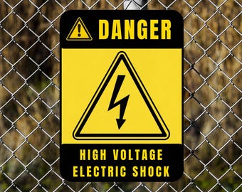 High Voltage Electric Shock Warning Sign, Metal/Acrylic/Vinyl