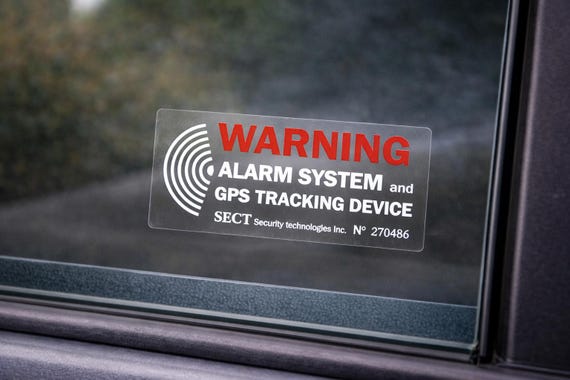 Car Alarm Sticker GPS Tracking Warning Decal | Anti Theft Security Car Window Sticker | Vehicle Protection Sign | Set of 4