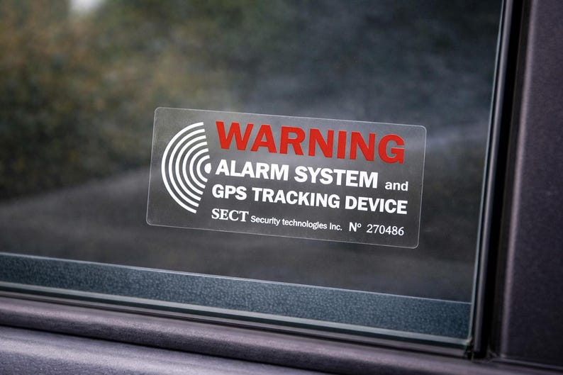 Car Alarm Sticker GPS Tracking Warning Decal | Anti Theft Security Car Window Sticker | Vehicle Protection Sign | Set of 4 image 1