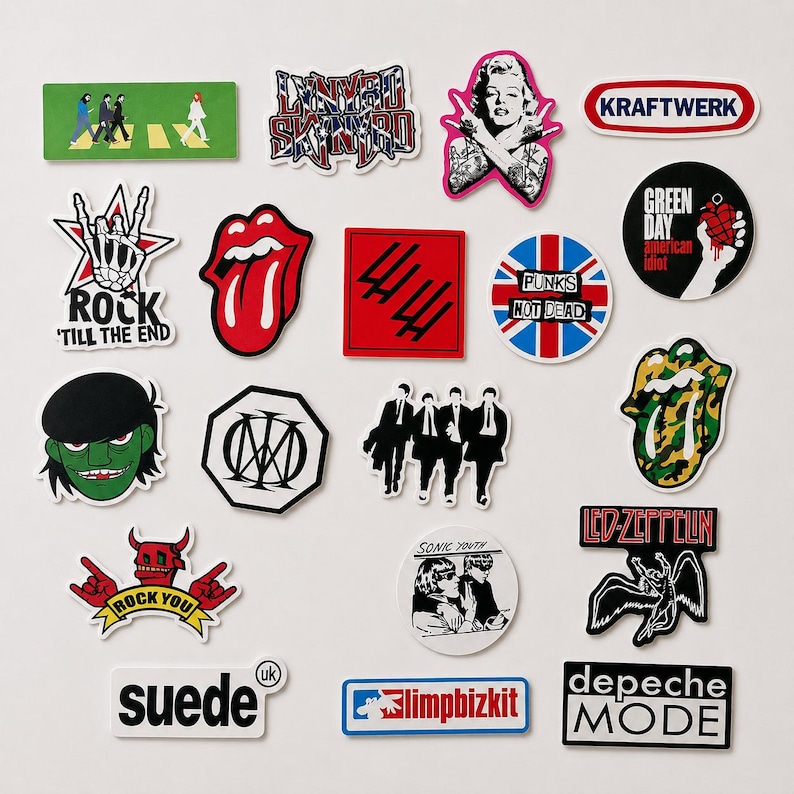 100 st rockbandklistermärken, vattentäta vinyldekaler för laptop, vattenflaska, gitarr, skateboard och bagage, pop metal punk bild 5