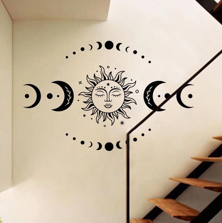 Celestial Sun and Moon Vinyl Wall Decal, Magic Home Decor (34x22") - Etsy