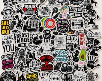 50-pack motiverande fitnessklistermärken | Gymträningsklistermärken | Roliga gymcitat | Vattentäta PVC-dekaler | Laptop vattenflaska skateboard