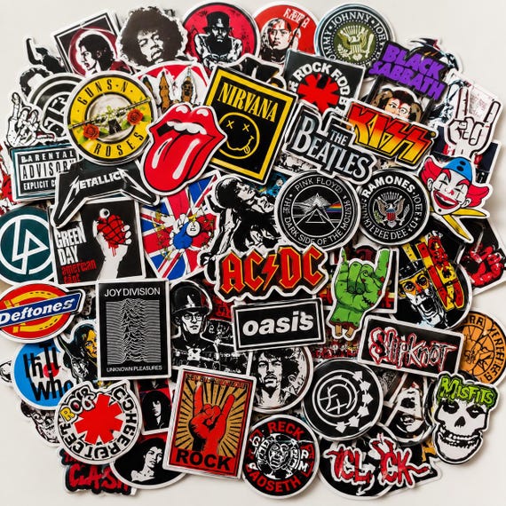 100 PCS Rock Band Stickers Pack, Waterproof Vinyl Music Decals for Laptop, Water Bottle, Guitar, Skateboard and Luggage Pop Metal Punk