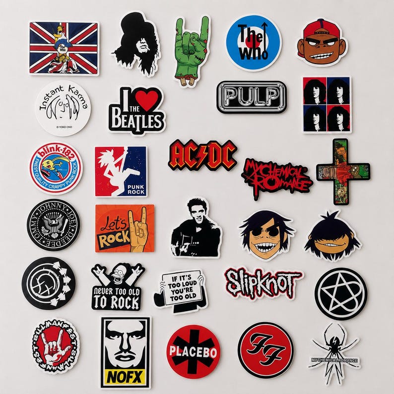 100 st rockbandklistermärken, vattentäta vinyldekaler för laptop, vattenflaska, gitarr, skateboard och bagage, pop metal punk bild 4