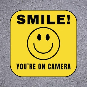4 x Warning Smile You&#39;re On Camera Alarm Surveillance Stickers Decals Pack Set Security System CCTV Anti-Theft Property Vinyl 24 Hour Video