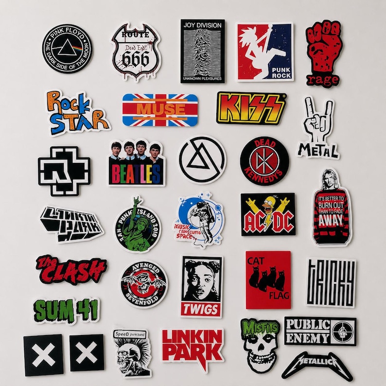 100 st rockbandklistermärken, vattentäta vinyldekaler för laptop, vattenflaska, gitarr, skateboard och bagage, pop metal punk bild 3