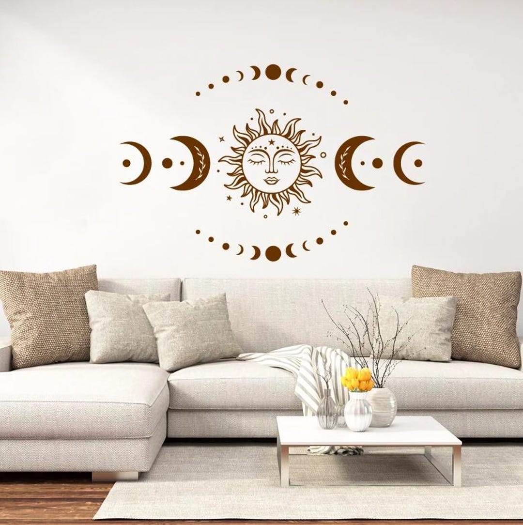 Celestial Sun and Moon Vinyl Wall Decal, Magic Home Decor (34x22") - Etsy