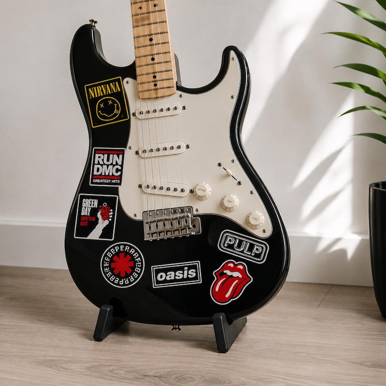 100 st rockbandklistermärken, vattentäta vinyldekaler för laptop, vattenflaska, gitarr, skateboard och bagage, pop metal punk bild 10