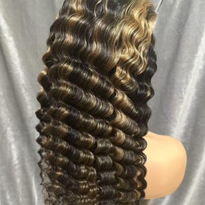 Highlight Deep Wave Curl Wig 1B/27 Piano Color Custom Human Hair HD Lace|Transparent Lace Unit Beginner Friendly Wigs