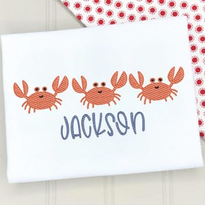 Baby Sketch Crab Name Embroidery Design, Cute Ocean Nursery Hand Drawn Style, Personalized Baby Name Embroidery File, dst exp jef pes vp3