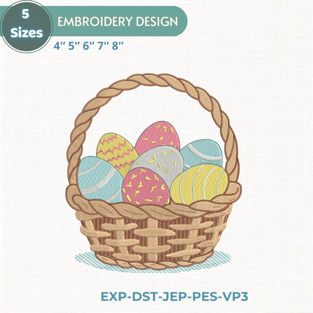 Easter Basket Embroidery Design With Pastel Eggs, Spring Holiday Decor ...