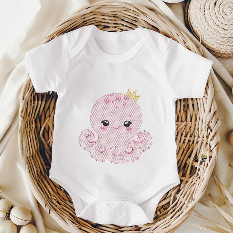 Princess Octopus Baby Princess Octopus Sketch Embroidery Design, Cute Ocean Baby Sea ...