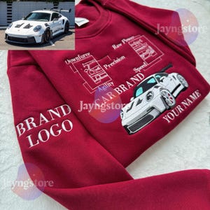 Personalized Car Embroidered Sweatshirt – Custom Car Photo Hoodie – Car Merch Gift for Him – Custom Car Guy Crewneck – Car Lover Embroidery