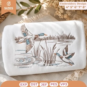 Mallard Duck Sketch Embroidery Design, Hunting Duck Marsh Scene Machine Embroidery File, For The Boys Outdoor Digital File