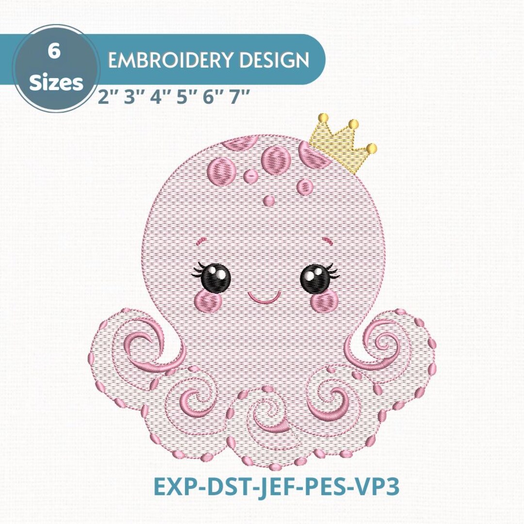 Princess Octopus Baby Princess Octopus Sketch Embroidery Design, Cute Ocean Baby Sea ...