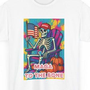 MAGA to the Bone | Patriotic Pop Art Halloween Tee | Unisex Crewneck Shirt