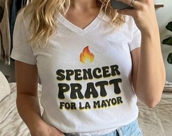 Spencer Pratt for LA Mayor | Women's V-Neck Shirt | Groovy Los Angeles Fire Ladies Tshirt