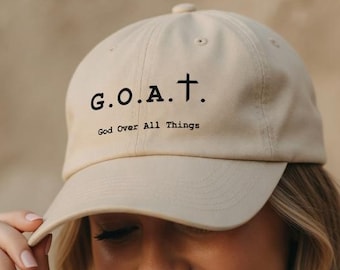 GOAT Hat | God Over All Things Adjustable Hat | Christian Cross Faith Baseball Cap