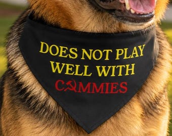 Anti-Communist Dog Bandana - "Does Not Play Well with Commies" Patriotic Clip-On Pet Accessory