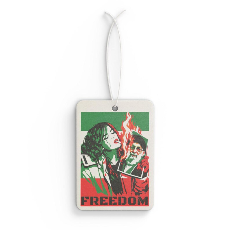 Free Iran | Air Freshener | Iranian Woman Lighting Cigarette, Anti-Khamenei Freedom Protest Car Decor image 3