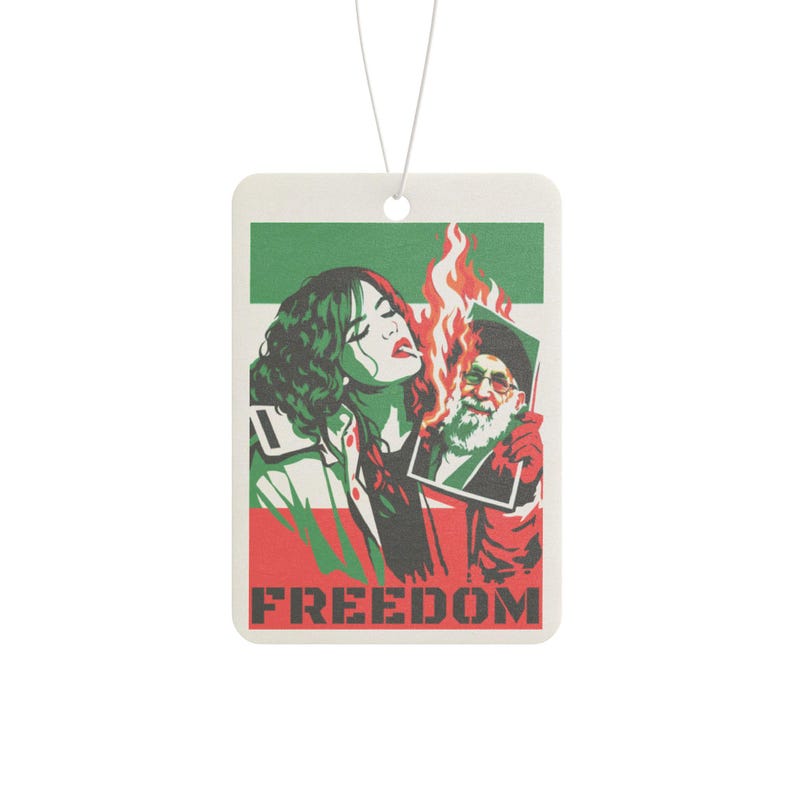 Free Iran | Air Freshener | Iranian Woman Lighting Cigarette, Anti-Khamenei Freedom Protest Car Decor image 2
