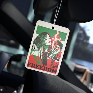 Free Iran | Air Freshener | Iranian Woman Lighting Cigarette, Anti-Khamenei Freedom Protest Car Decor image 1