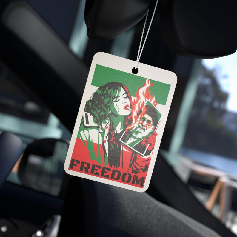 Free Iran | Air Freshener | Iranian Woman Lighting Cigarette, Anti-Khamenei Freedom Protest Car Decor image 1
