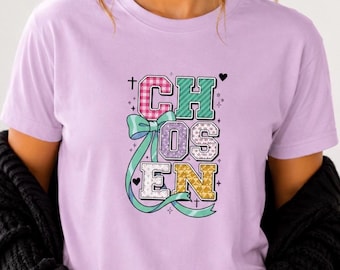 Chosen Christian Shirt - Colorful Faith Graphic Tee with Ribbon