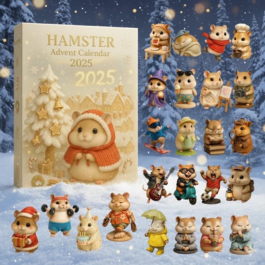 Discover Hamster Advent Calendar 2025, Cute Animal Christmas Countdown Box, Hamster Figurine Gift Set for Kids and Adults